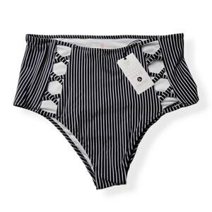 Share & Shore Striped High Waist Bikini Bottom Large
